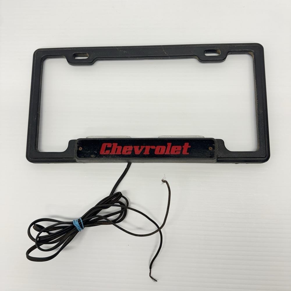 Vintage Chevrolet License Plate Frame Light up Lighted Black Red Untested